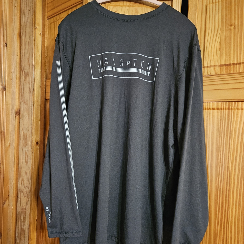 Hang Ten Dark Gray Long Sleeve Graphic Tee with White Logo